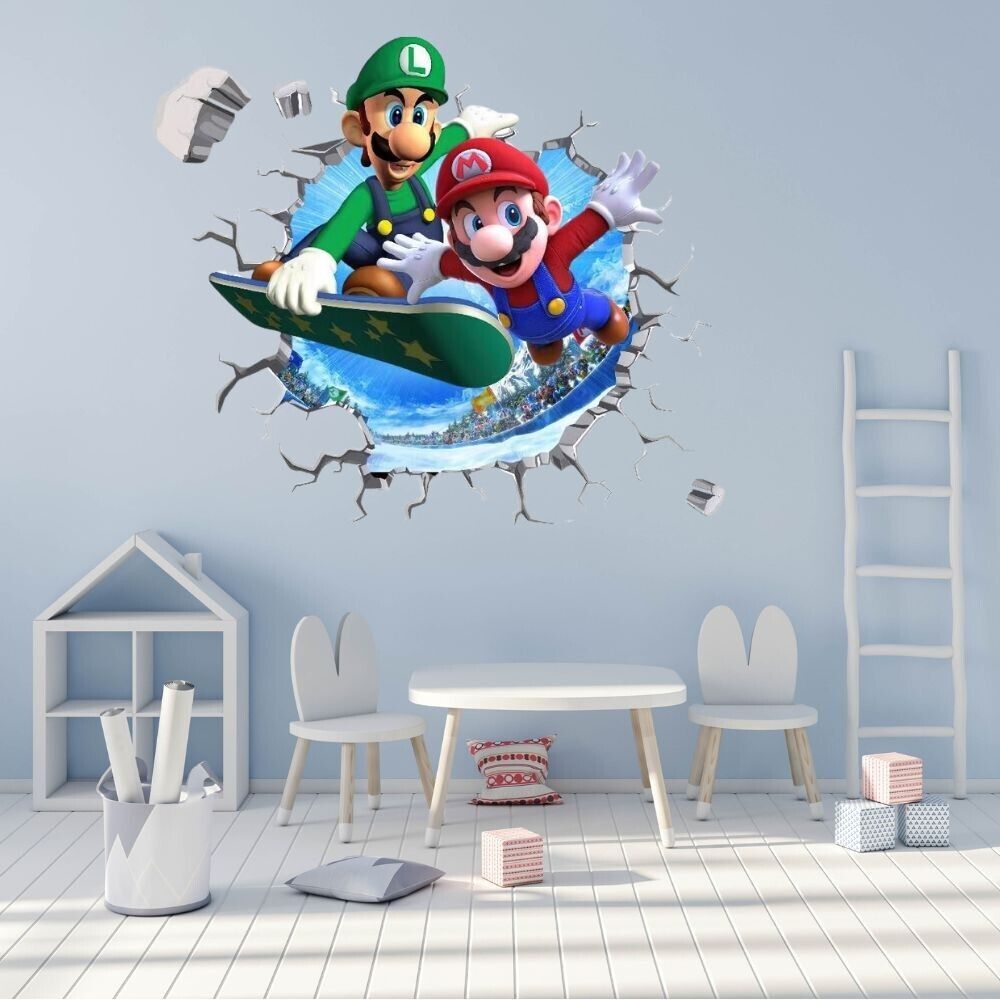 3D Wall Stickers Removable Super Mario Bros Game Kids Broken Wall Bedroom Decor