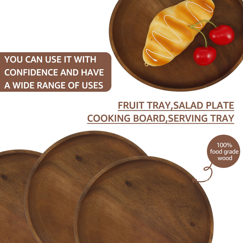 Round Wood Plates 10inch/8inch Acacia Wood Dinner Plates Lightweight Wayzr