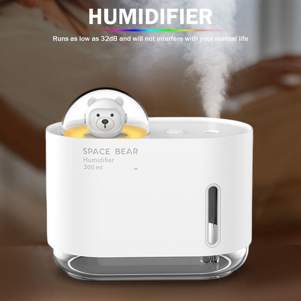 300ML Air Humidifier with Light Cool Mist for Bedroom Home (White)