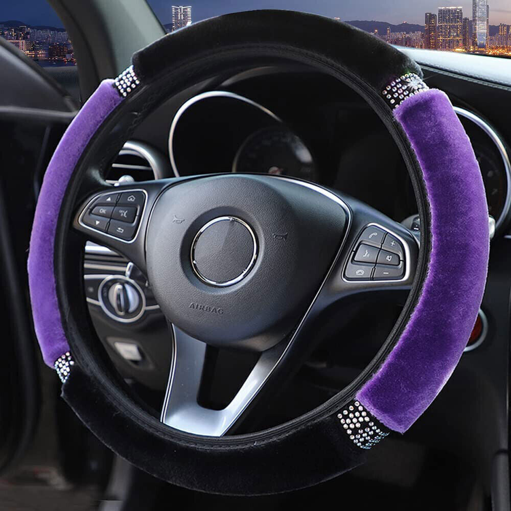 Purple Car Parts Steering Wheel Cover Rhinestone Anti-slip Protector Accessories