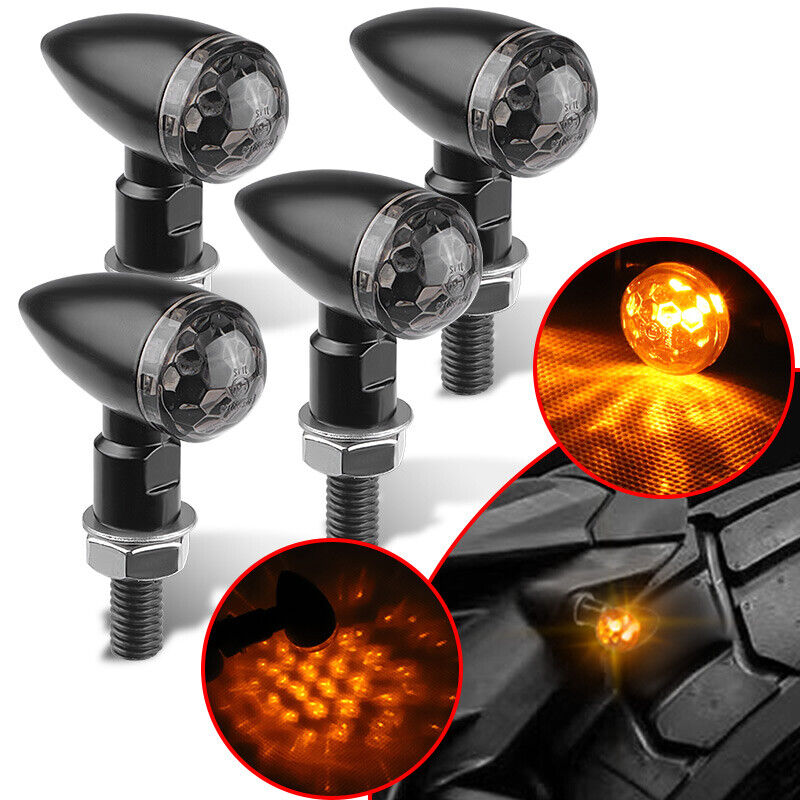 4X Mini Motorcycle Bullet Indicators LED Turn Signal Light For Bobber Cafe Racer