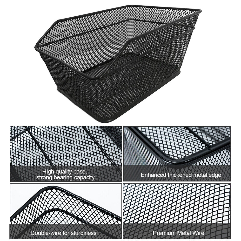 Rear Bike Basket Large Capacity Metal Basket Rainproof Cover