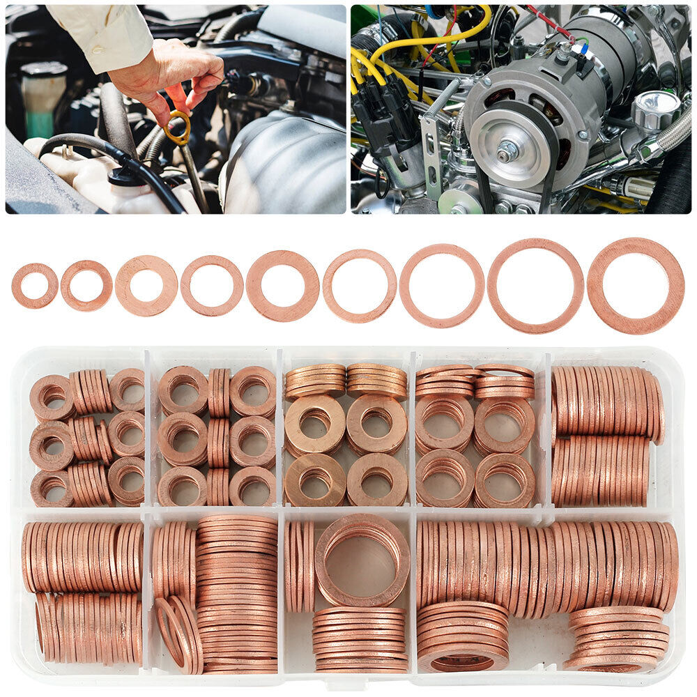 400pcs M5-M14 Copper Washers 9 Sizes O Ring Copper Gaskets Set Flat Copper WacYi