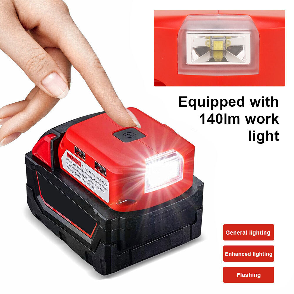 USB Charger Battery Adapter Led Light 18V-20V Power Source For Milwaukee M18