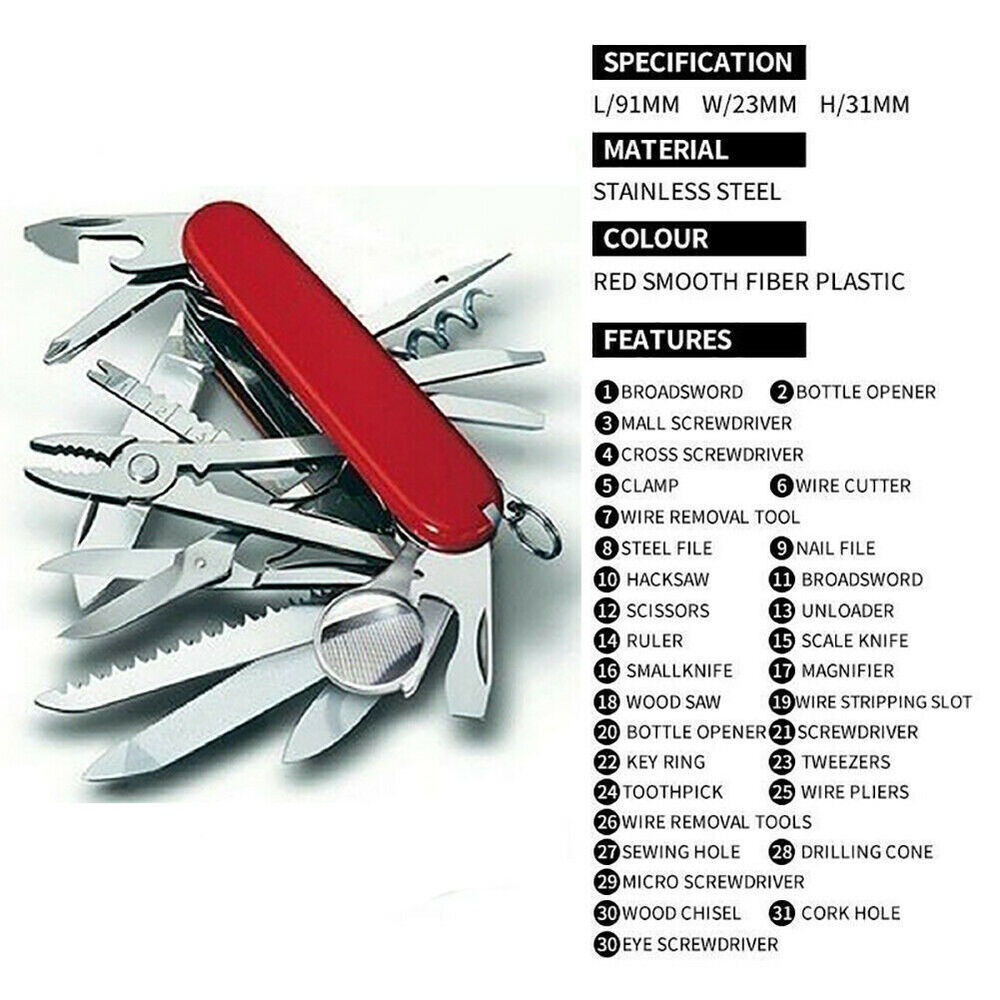 Red Folding Pocket Swiss Army Knife Swisschamp Military Survival Multi Tool