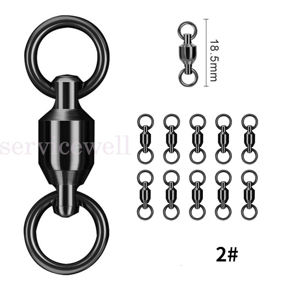 60pcs Black Fishing Ball Bearing Swivel Solid Rings Stainless 1/2/3/4/5#