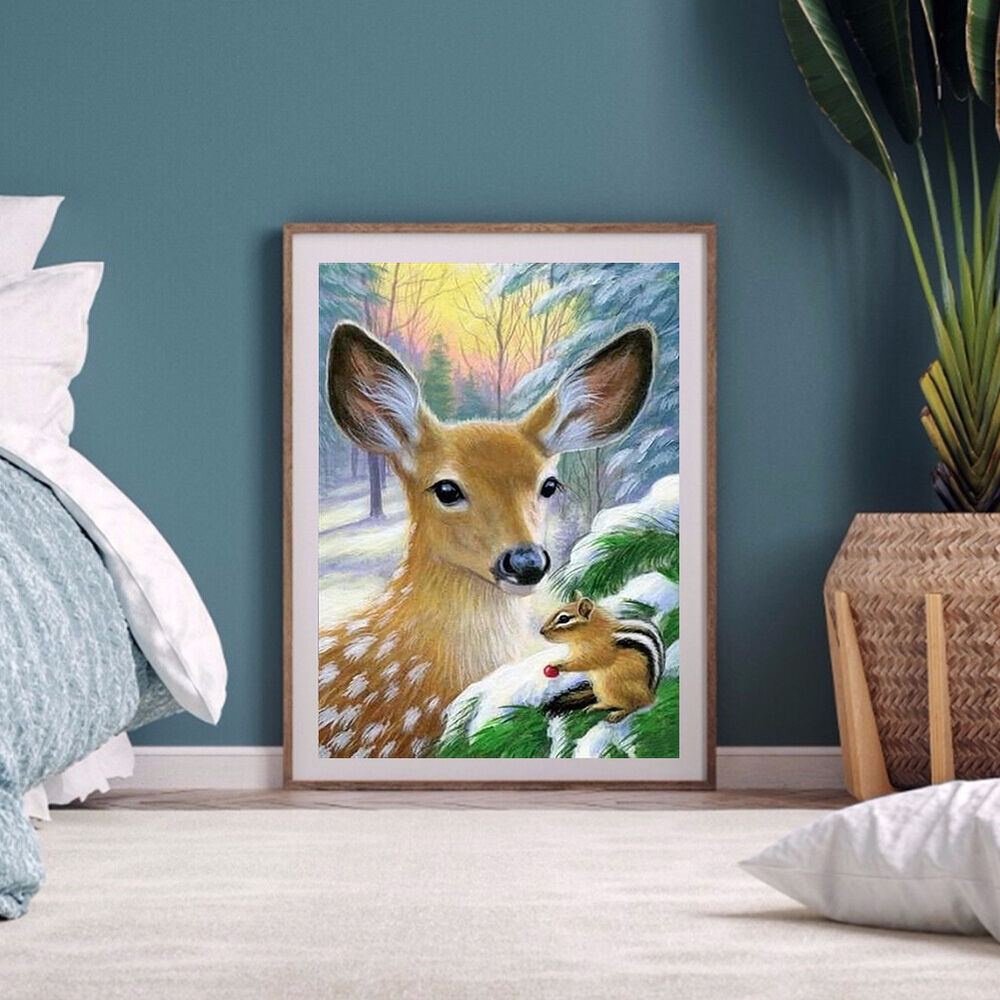 Diamond Painting Full Round Drill Deer and Squirrels Rhinestone Modern Art Cr