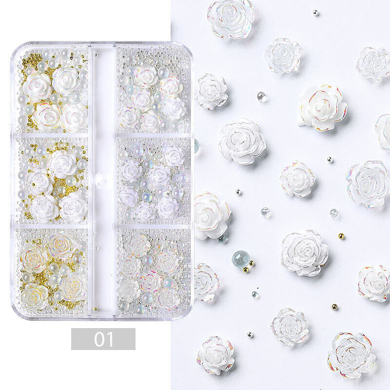 3D Nail Gems Nail Jewelry Nail Camellia Flower Mix Beads Nail Art Accessories