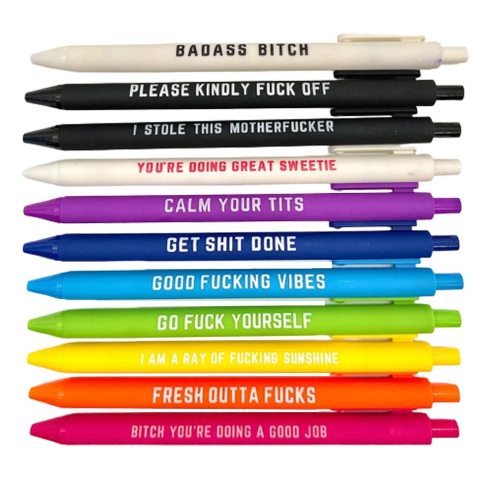 1 set New Funny Pens Swear Word Pen Set Black Ink Writing Pen Funny Office Diary Gift