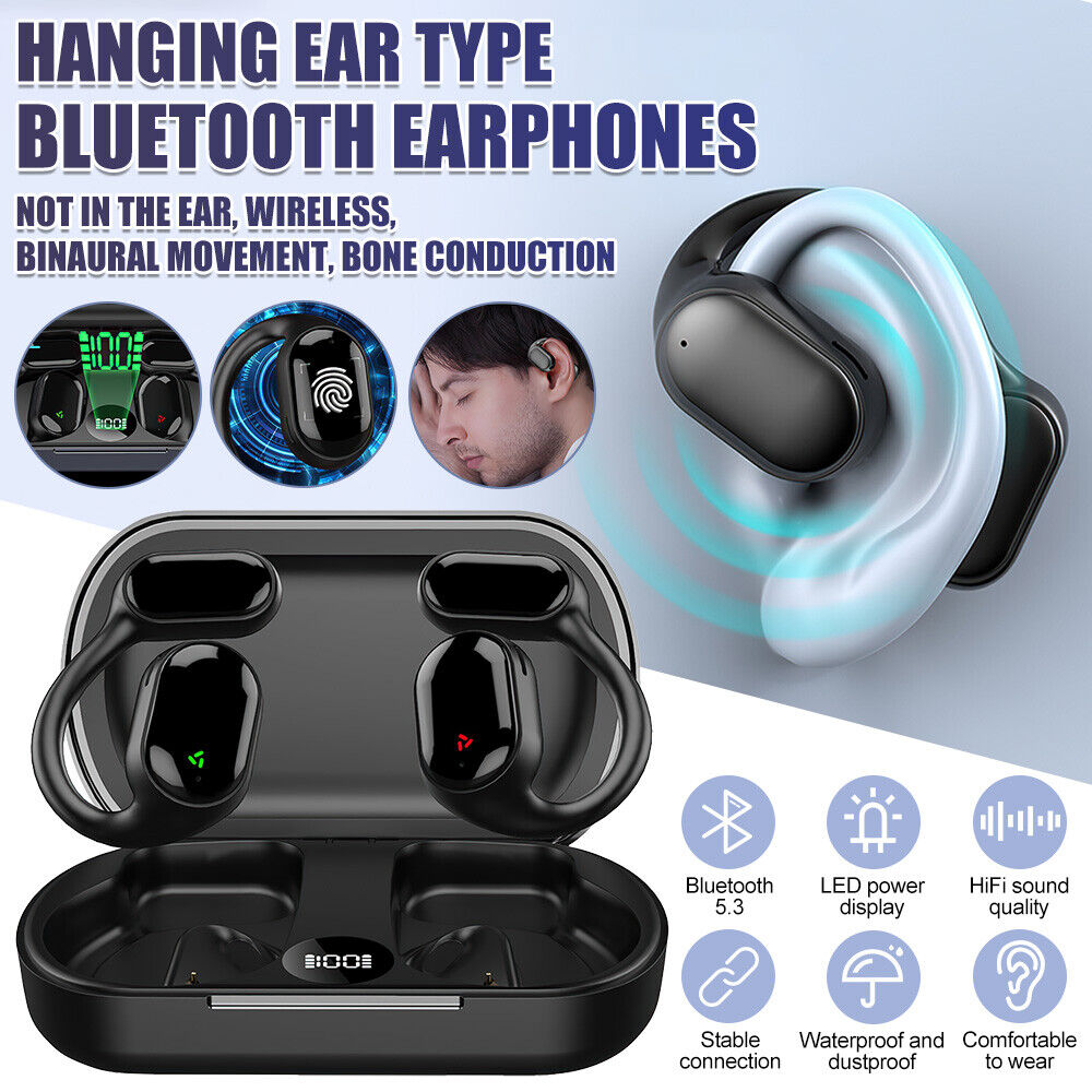 Wireless Earbuds Bone Conduction Ear Clip 5.3 Bluetooth Headphones Sport Headset