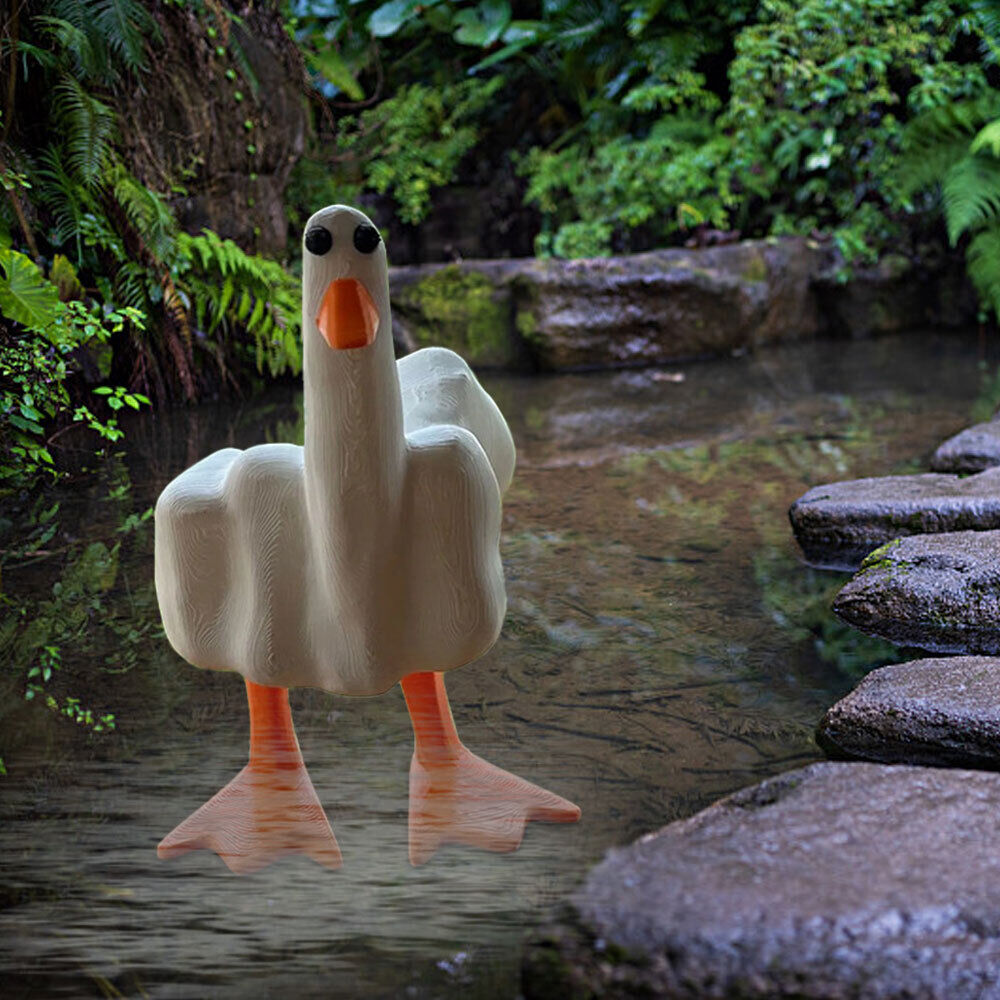 Funny Little Duck Resin Figurine Ornament Decor, Cute Middle Finger Duck Craft