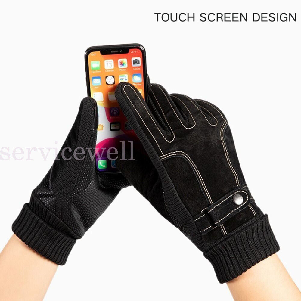 Men Winter Gloves Thermal Leather Touch Screen Warm Windproof Soft Outdoor