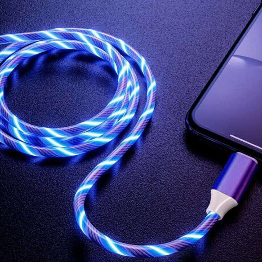 LED flowing Light Up Cable USB Sync For iPhone Charger Data Charging Cord