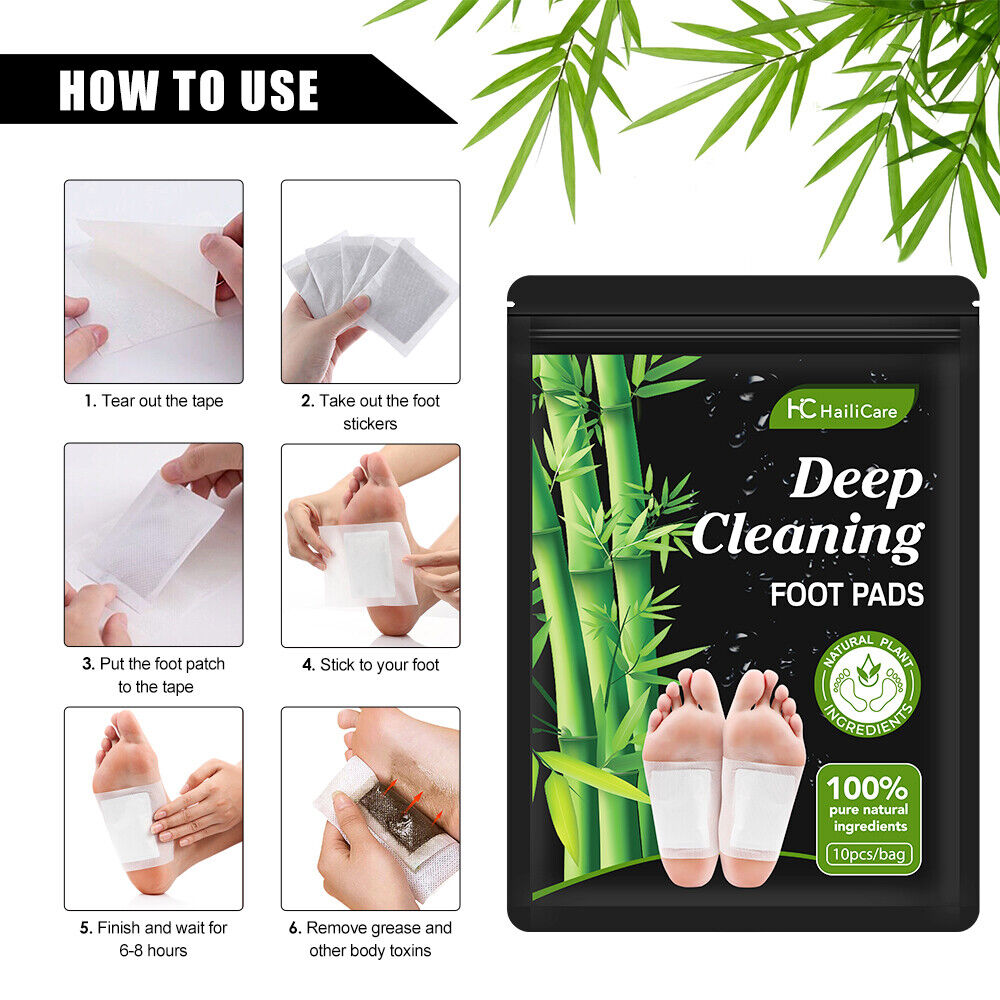 50X Detox Foot Patches Pads Natural Plant Bamboo Toxin Removal Sticky Adhesive