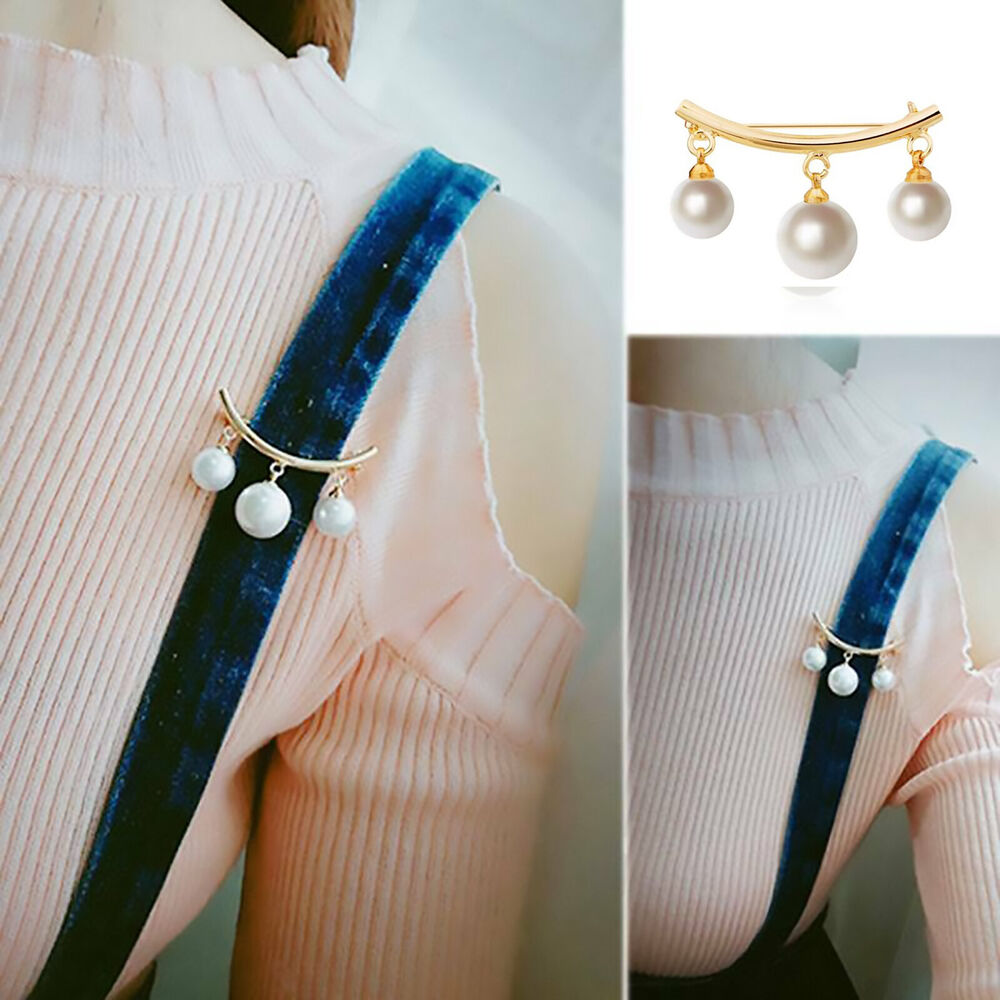 2PCS Women Shawl Knit Cardigan Dress Pearl Brooch Safety Pin Clip Fastener