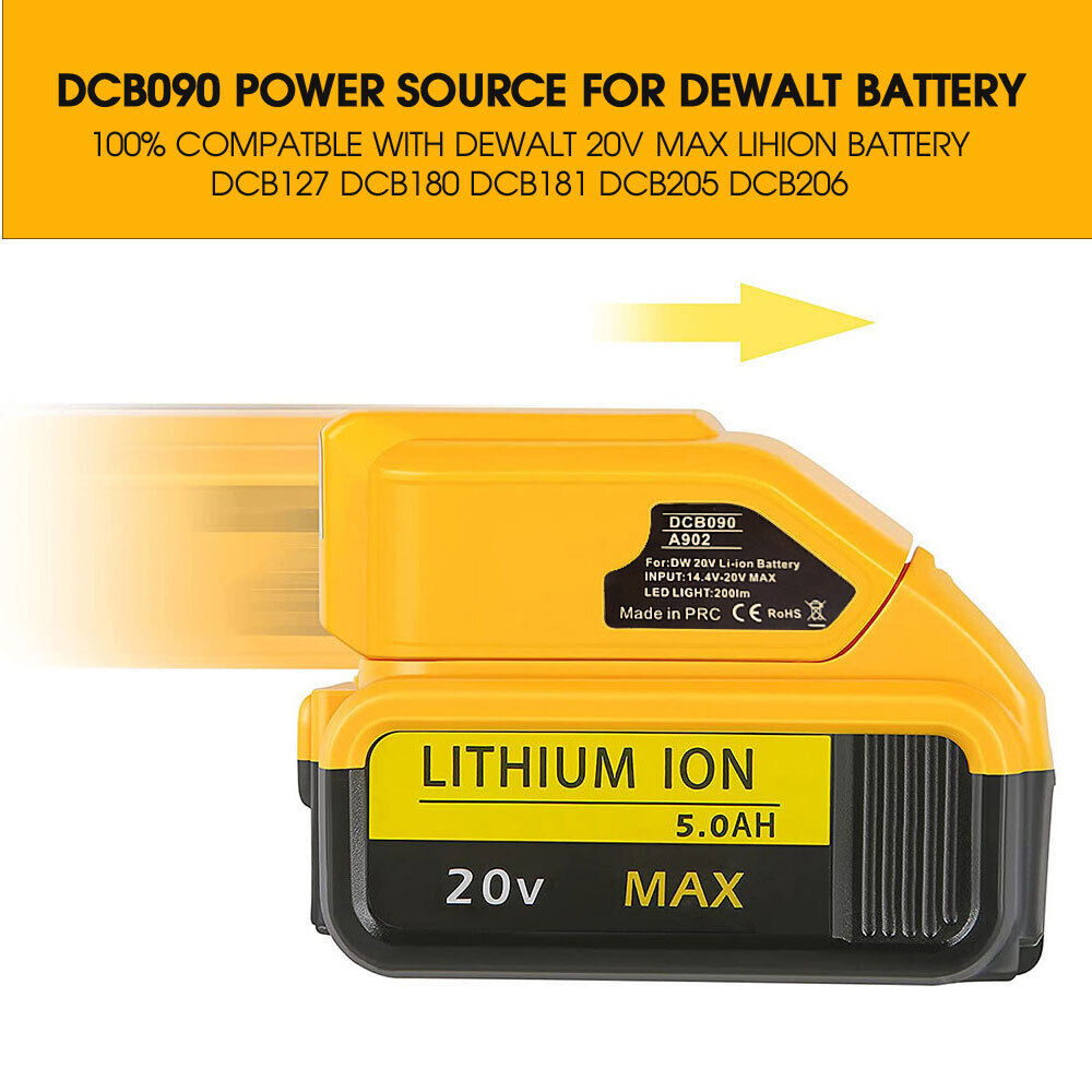 USB TypeCAdapter for DEWALT 14.4V to 20V MAX XR Lithium Battery LED Work Light