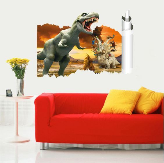 3D Wall Stickers Removable Jurassic Park Dinosaur Broken Wall Kids Room Decal