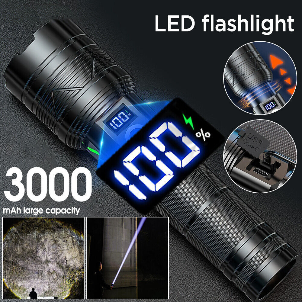 4000LM LED Flashlight Zoom Light Super Bright Torch USB Rechargeable Lamp