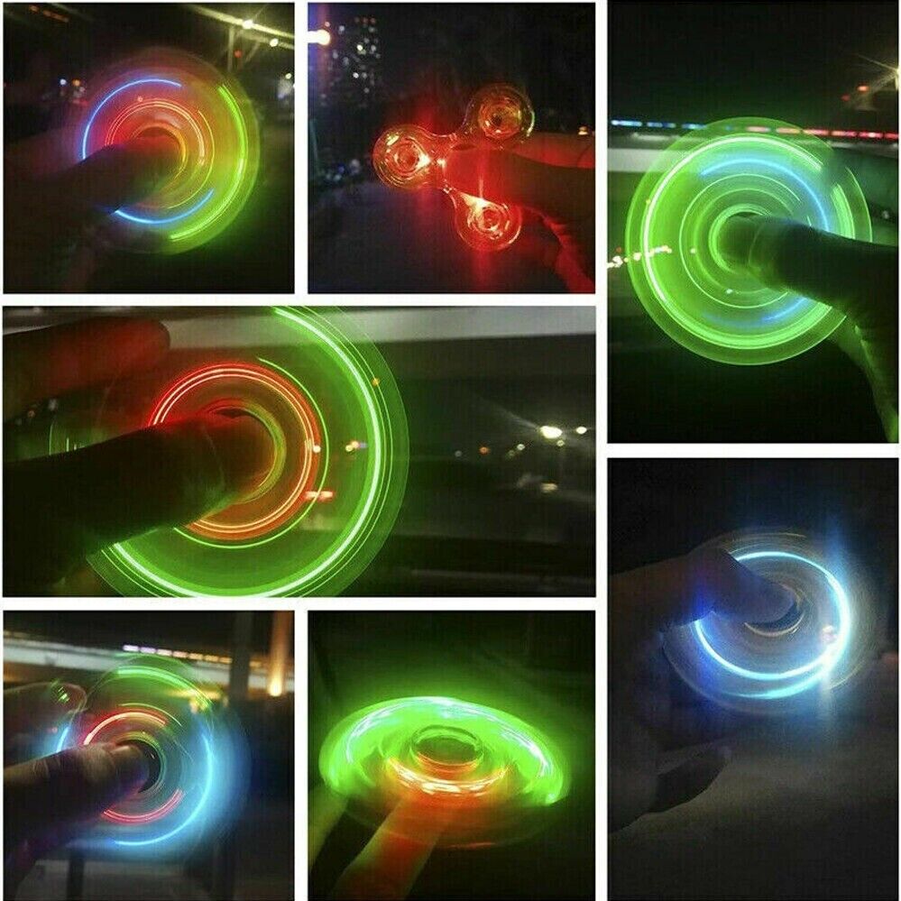 Rainbow Fidget Spinner Luminous Glows in Dark Kids Stress Relief Fun Toy LED