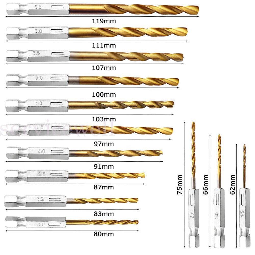 Quick Change Drill Bits 13 pcs Hex Shank Set Soft Metal Wood Timber Drilling NEW