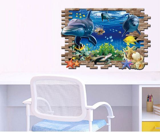 3D Wall Stickers Removable Sea Dolphin Fish Star Room Decal Gift Bathroom Gift