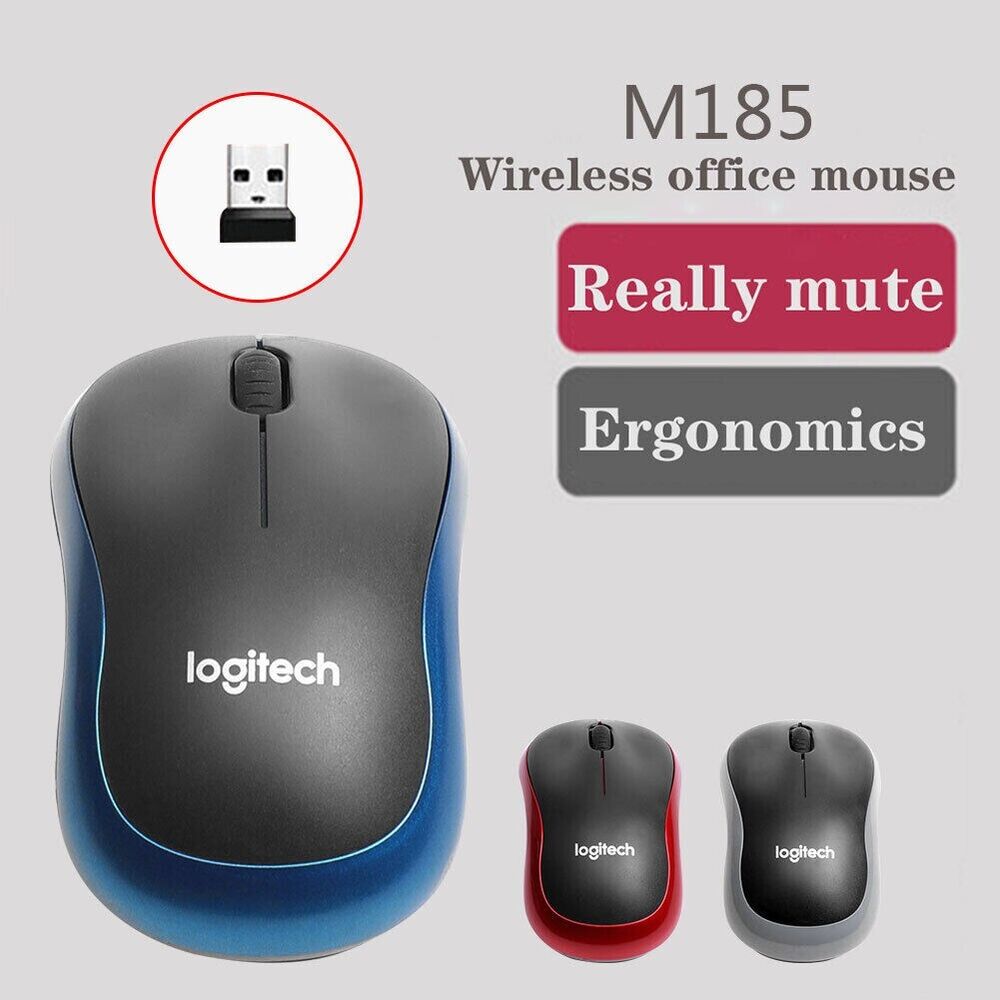 Logitech M185 Wireless Optical Mouse + USB Receiver Fit Compact PC Laptop Mouse