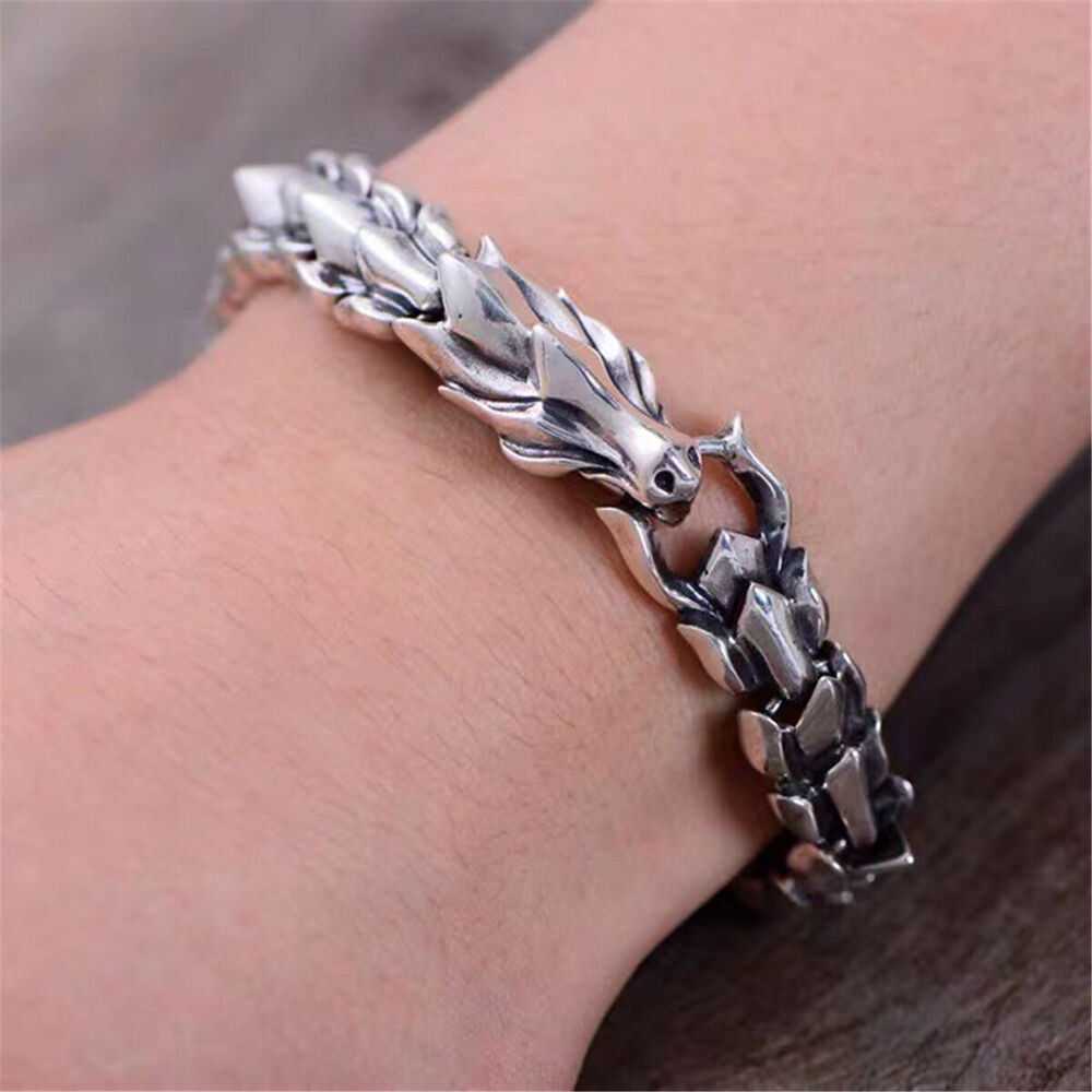 Viking Dragon Scale Link Chain Bracelet Men's Stainless Steel Ouroboros Bangle