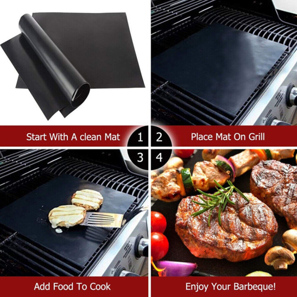 3 BBQ Grill Mat Reusable Sheet Resistant Non-Stick Barbecue Bake Meat