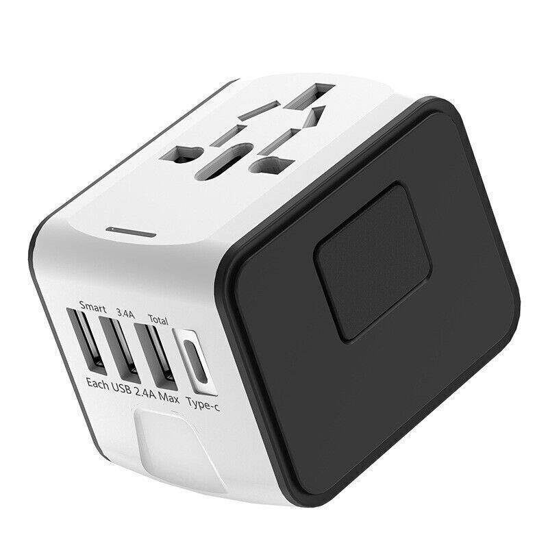 Universal International Travel Adapter 3 USB +Type-C Outlet Converter Plug Power