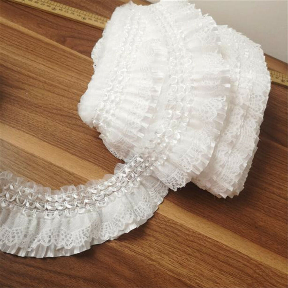 50CM White Pleated Lace Trim Ruffle Ribbon Skirt Doll Garment Sewing Craft DIY