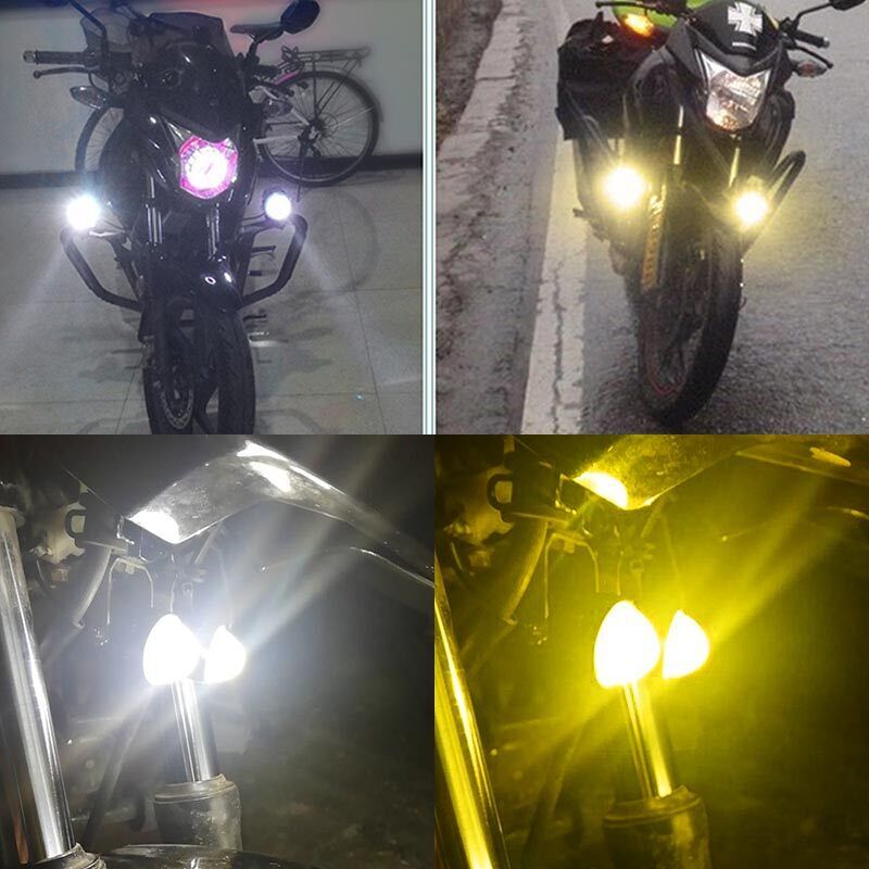 2x Mini Motorcycle Spot Lights Headlights Driving Fog Lamp ATV UTV Yellow White