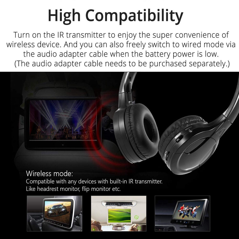 2PCS Wireless Infrared IR Headphones Dual-Channel Smart Headsets For Car DVD