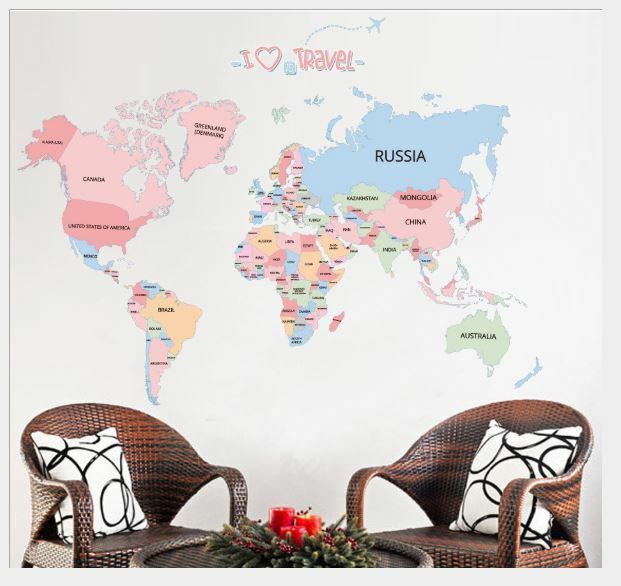 Wall Stickers Removable World Love Travel Map Living Room Decal Picture Art Kids