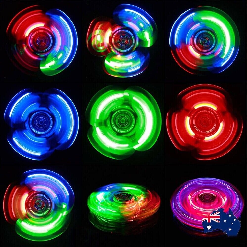 Rainbow Fidget Spinner Luminous Glows in Dark Kids Stress Relief Fun Toy LED