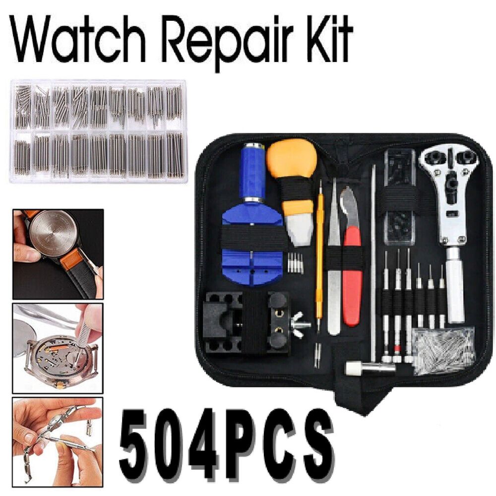 504pcs Watch Repair Tool Kit Back Case Opener Remover Spring Pin Bars Watchmaker