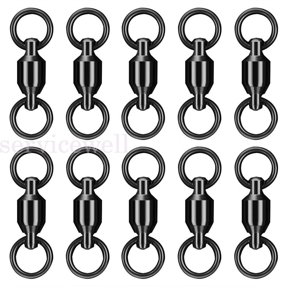 60pcs Black Fishing Ball Bearing Swivel Solid Rings Stainless 1/2/3/4/5#