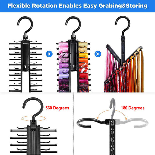 360 Rotating Compact Home Hanger NEW Rack Holder Adjustable Belt Scarf 20 Tie