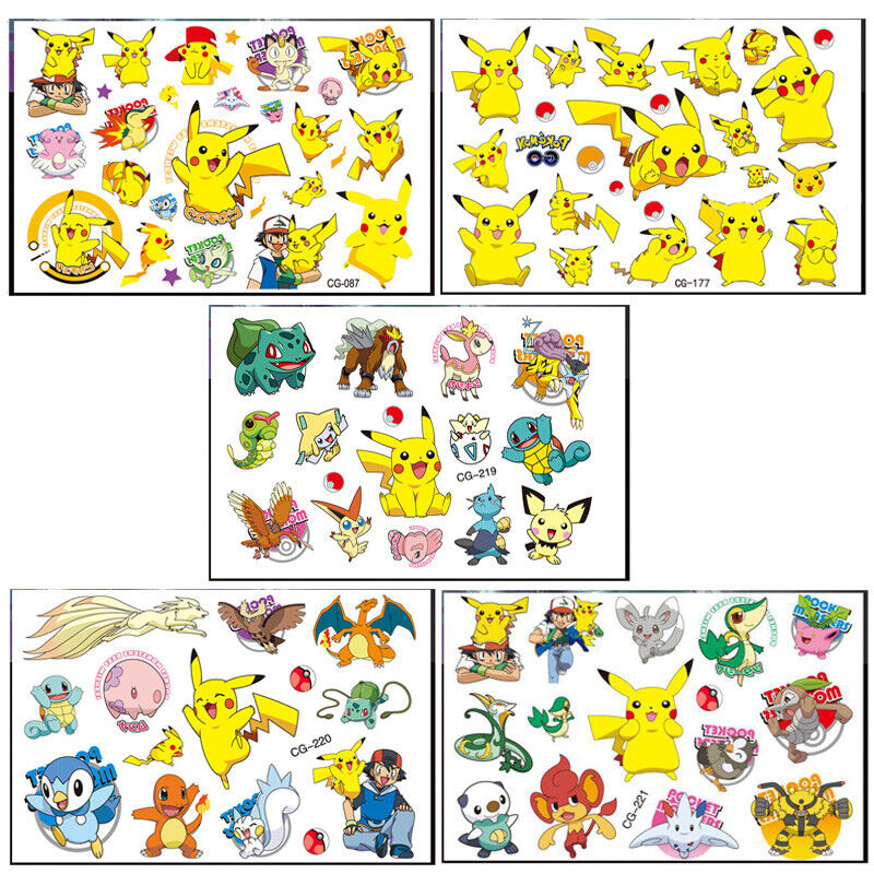 Pikachu Pokemon Tattoo Sticker Kids Temporary Supplies Lolly Loot Bag Body Art