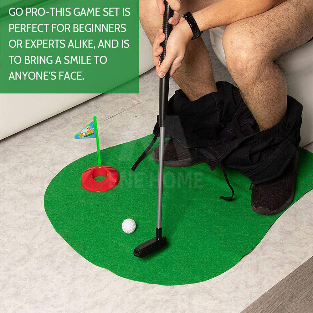 Xmas Gift Game With Putter Novelty Toy Toilet Mini Golf Mat Unusual Joke Prank