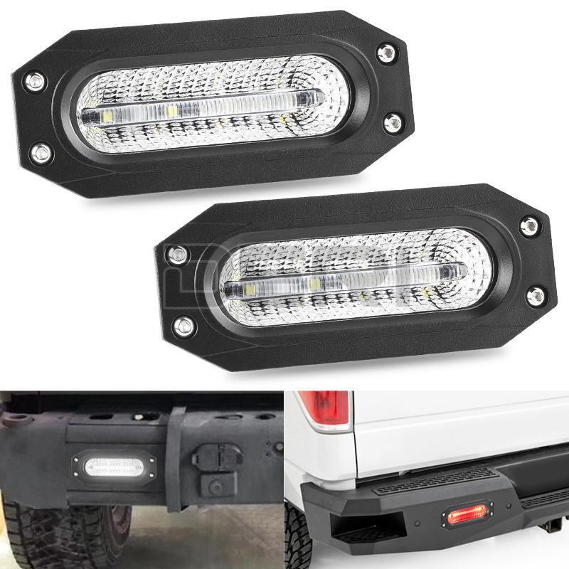 2x 7" inch Flood LED Lights Flush Mount Driving Work Reverse White Red Tail Lamp