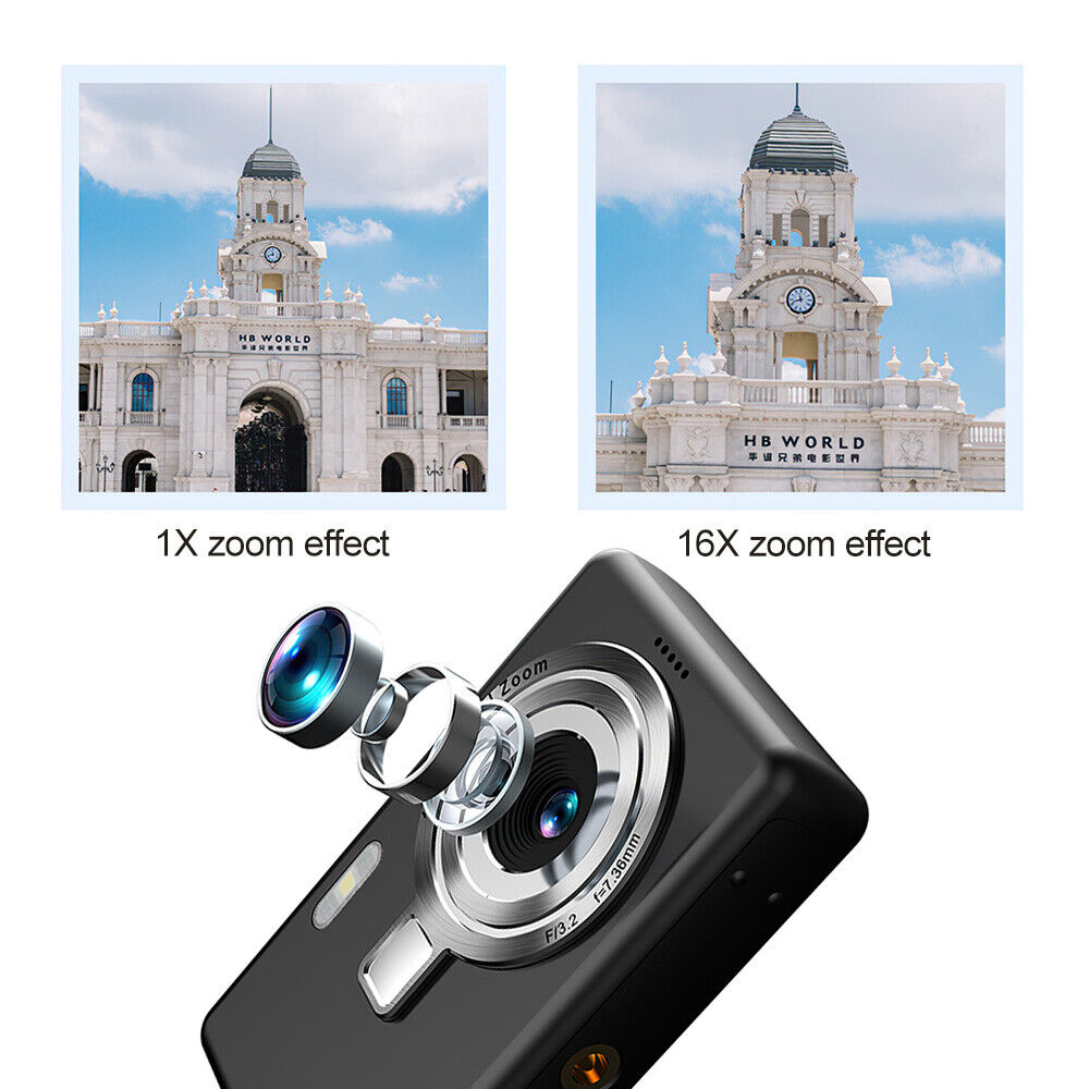 4K HD 1080P Digital Camera 16X Zoom Portable Vlogging Camera 2.4 Inch IPS Screen