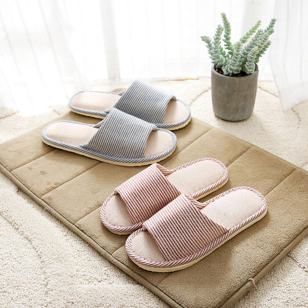 Women Men Indoor Slippers Anti-slip Linen Summer Open Toe Home Flat Slippers