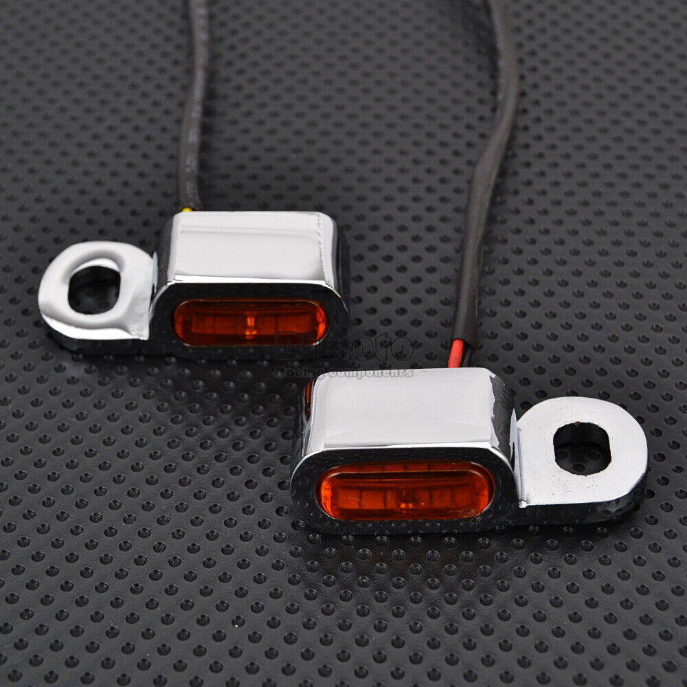 For Harley 2X Chrome Motorcycle LED Mini Turn Signal Indicator Light Amber