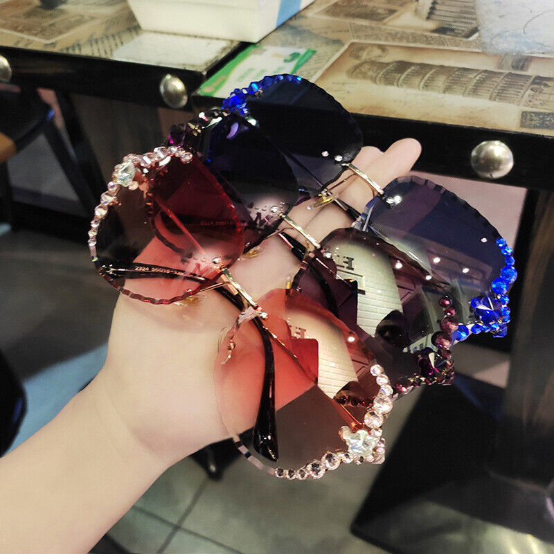 Luxury Oversized Rimless Bling Rhinestone Square Sunglasses Women Fashion Shades