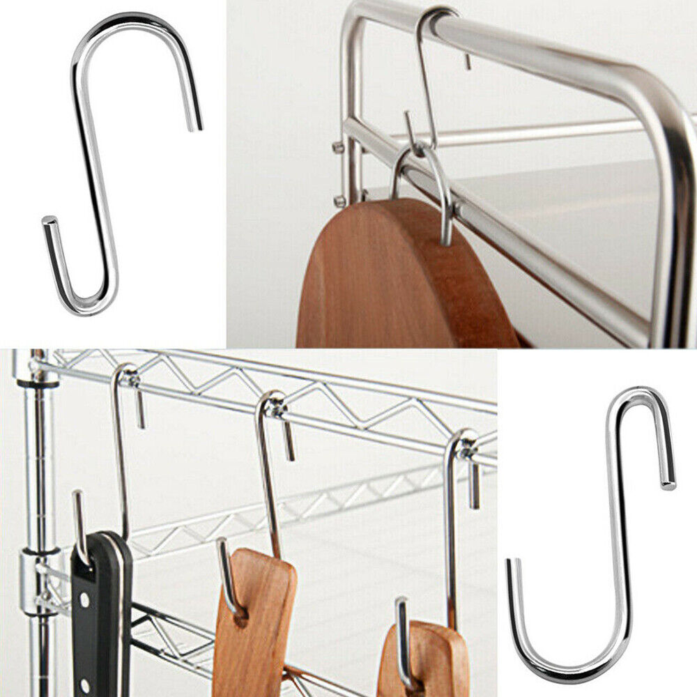 4x S-shaped Stainless Steel Hanging Hooks Kitchen Bathroom Hangers Holder