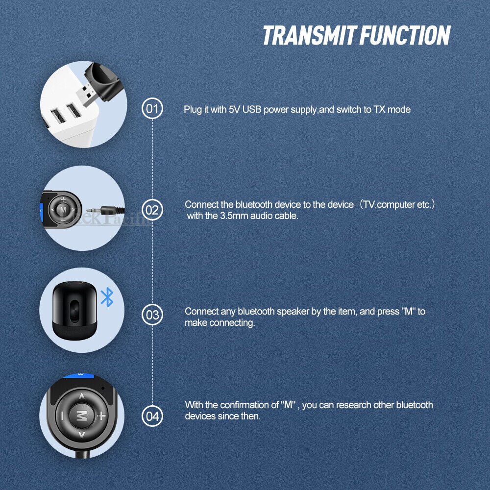 USB Bluetooth 5.0 Transmitter Receiver Audio Adapter AUX 3.5mm TV CAR PC Speaker