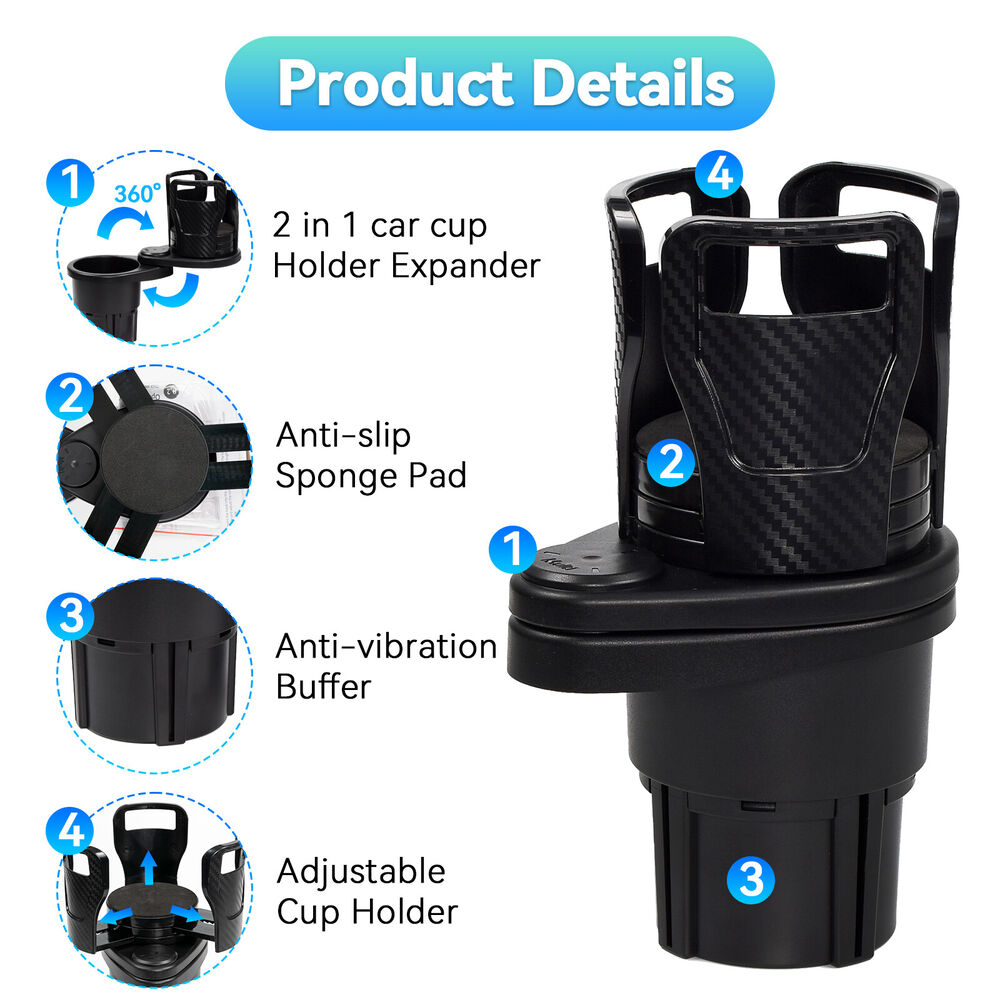 360° Adjustable 2in1 Car Seat Cup Holder Expander Bottle Drink Coffee Storage