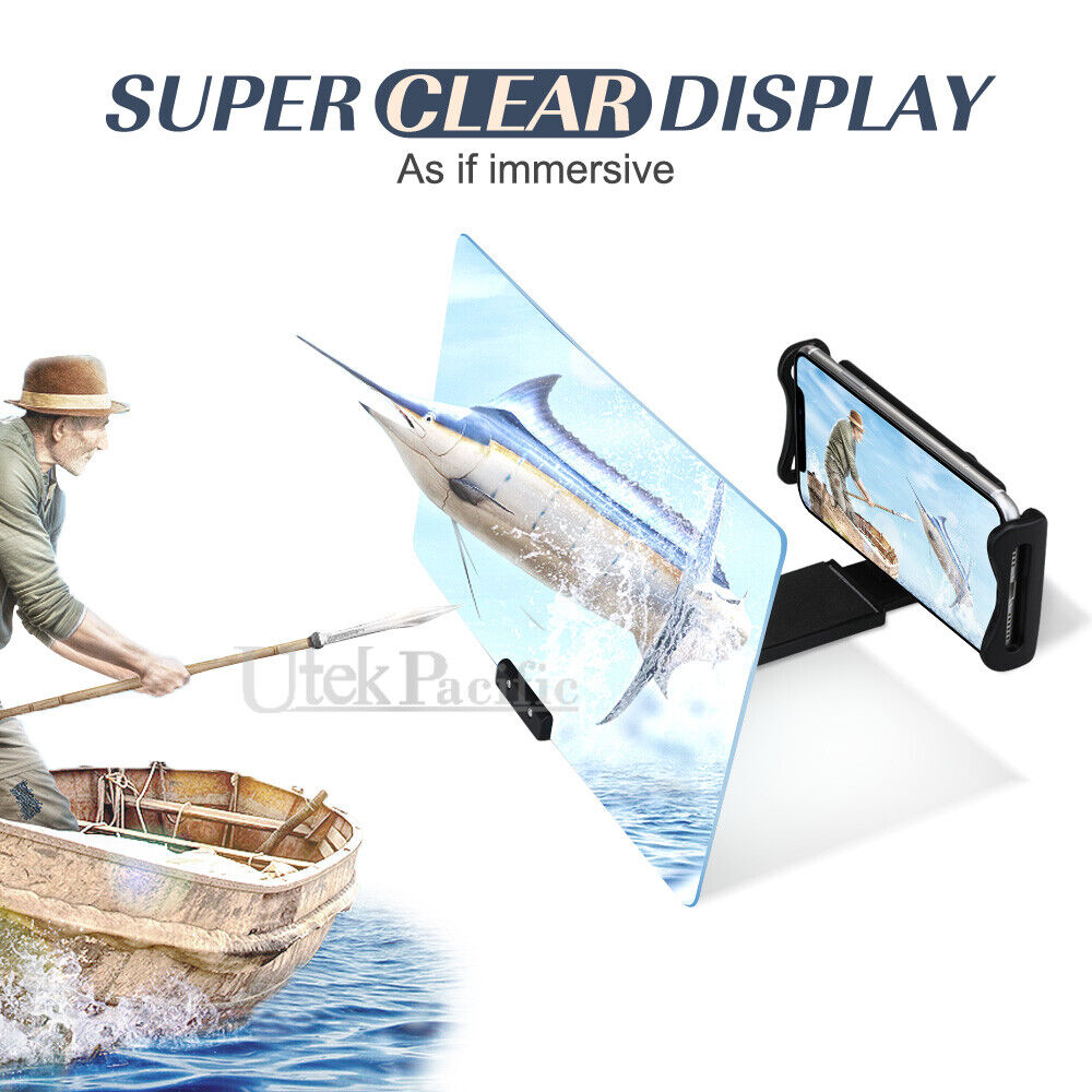 NEW 3D Mobile Phone Screen Magnifier 12" HD Video Amplifier for Smartphone Stand