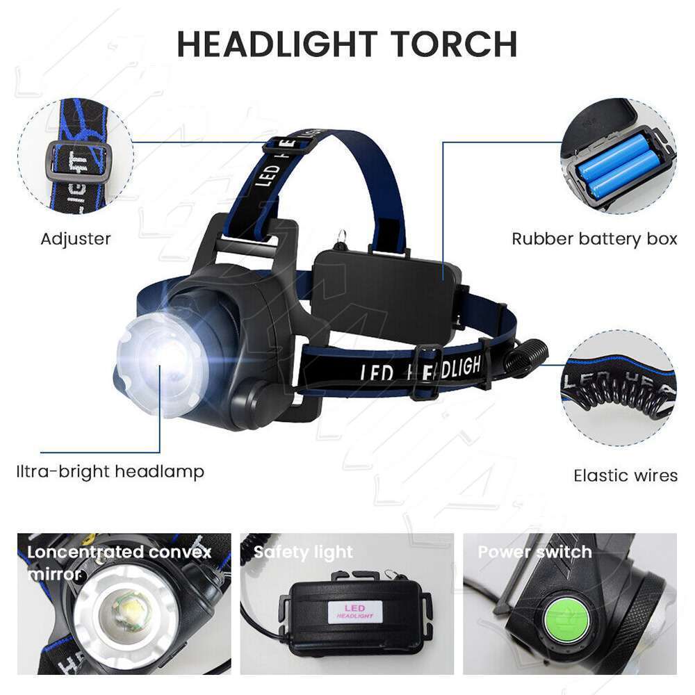 Powerful 12000000LM LED Rechargeable Headlight Zoomable Headlamp Head Torch