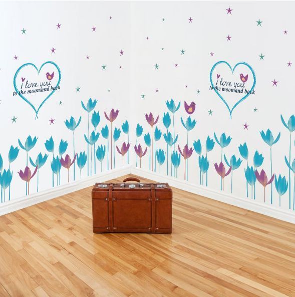 Wall Border stickers Tulip Flower Love Removable Decals Kids Nursery Decor Mural